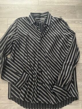 Express Black and White Diagonal Stripe Button-Down Shirt